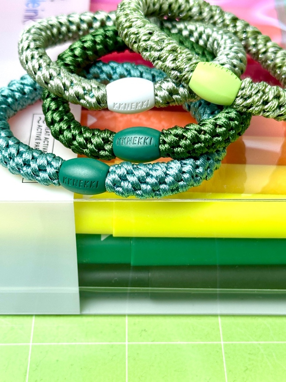 NWT 4-Bundle KKNEKKI Authentic Original Hair Ties Elastics Cool Greens